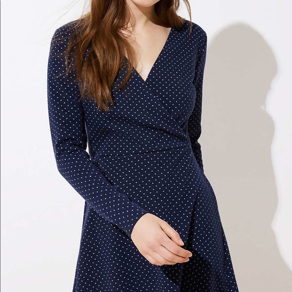 LOFT Dresses & Skirts - Loft Navy blue polka dot wrap dress